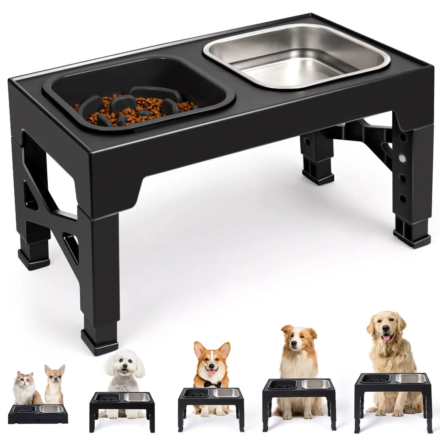 2 In 1 Elevated Slow Feeder Dog Bowls Non Slip Foldable Stand