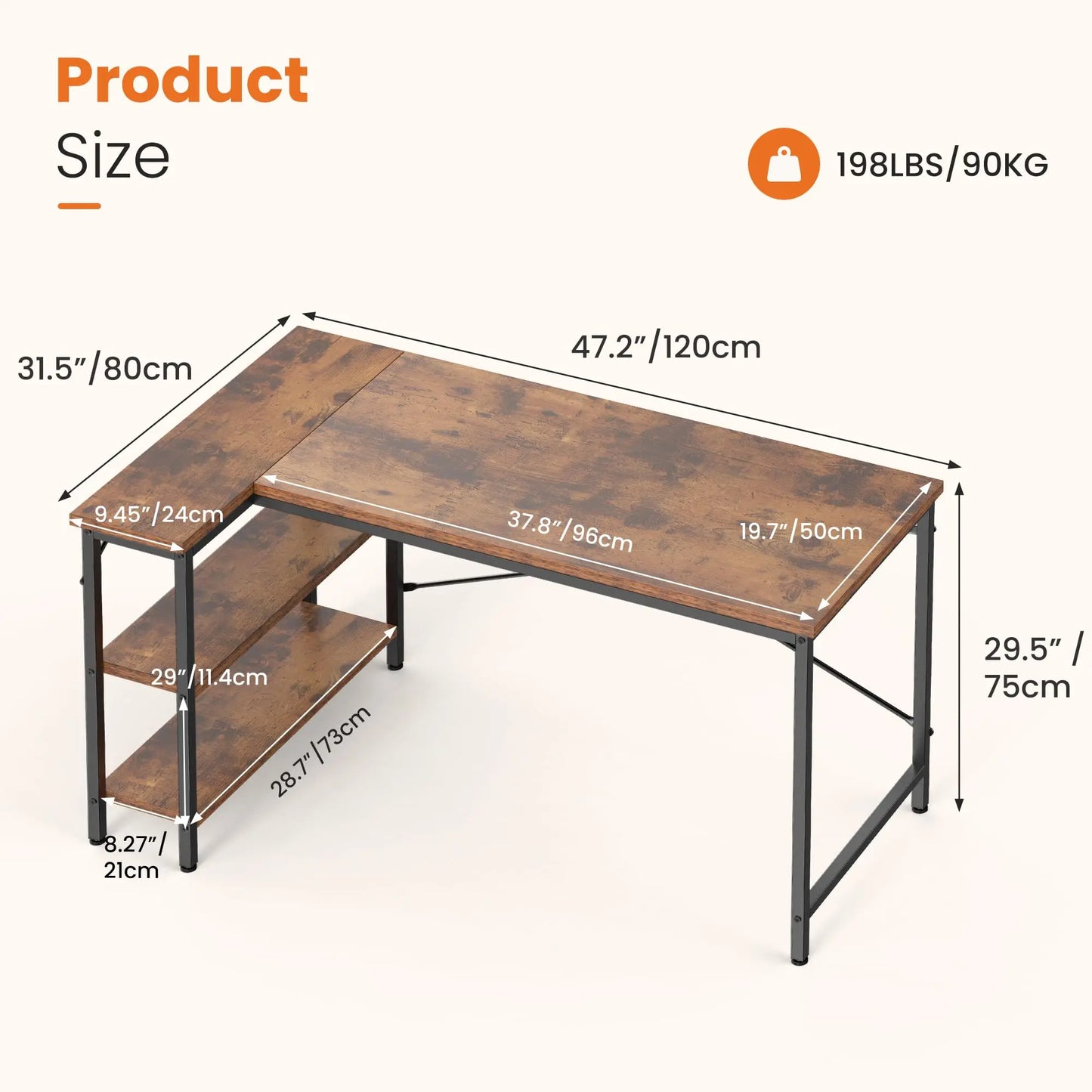 JHK L Shaped Desk With Reversible Storage Shelves For Office