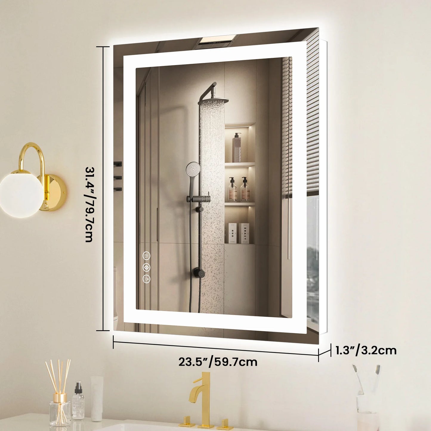 JHK LED Vanity Mirror With Memory Function Tempered Glass Backlit