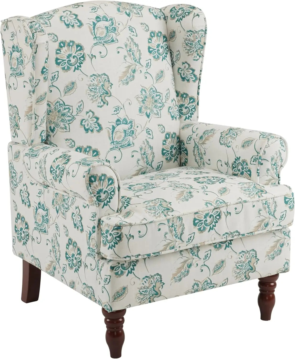 Floral Accent Chair High Back Upholstered Armchair With Solid Legs