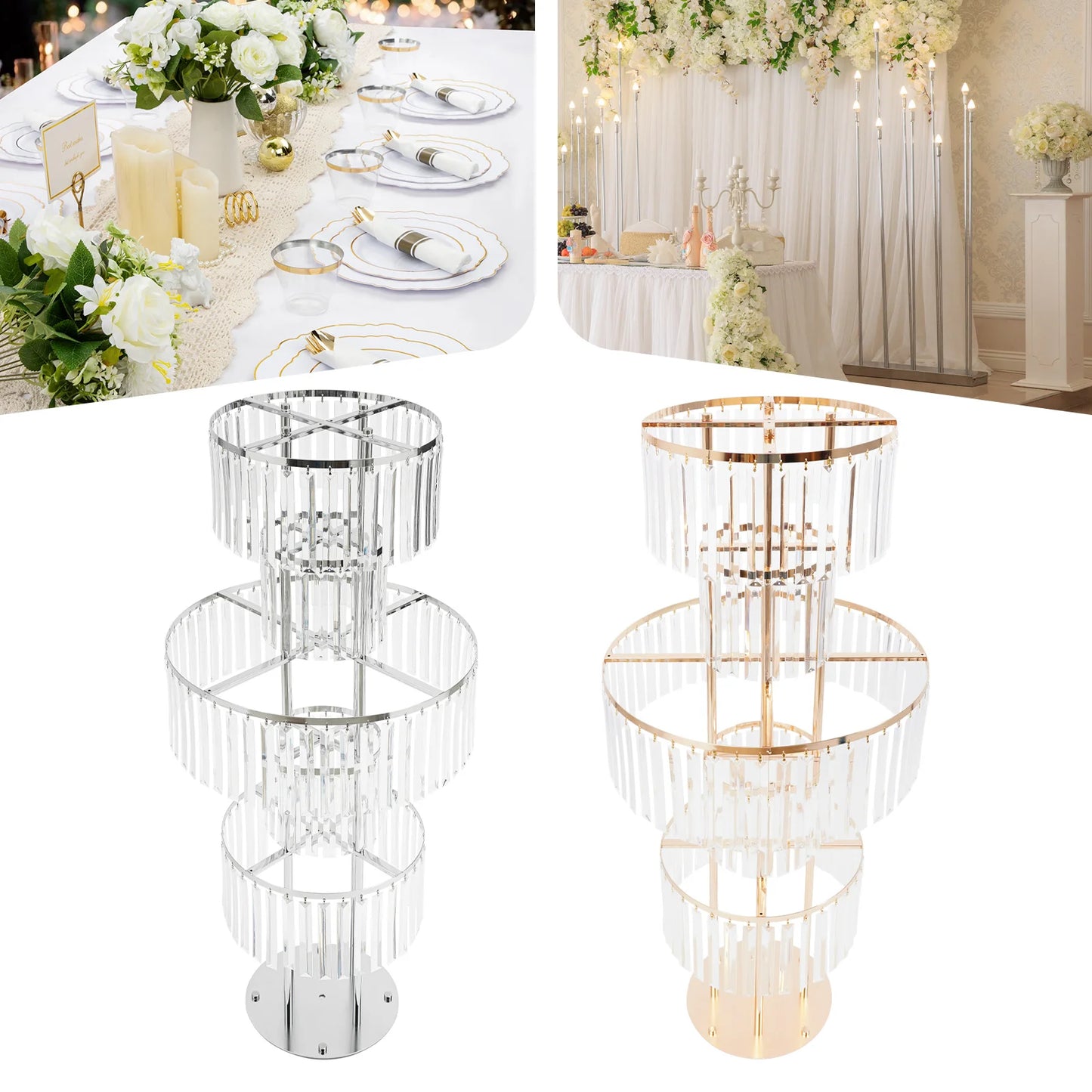Five Tier Wedding Centerpiece Stand With Hanging Acrylic Vases