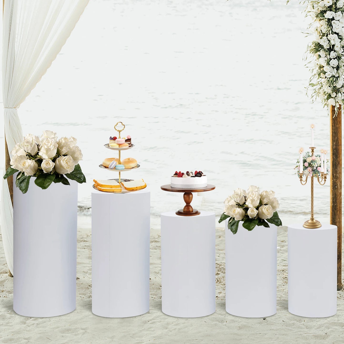 Round Cylinder Pedestal Stand Set 5 or 3 Pieces Freestanding Metal Cake Display