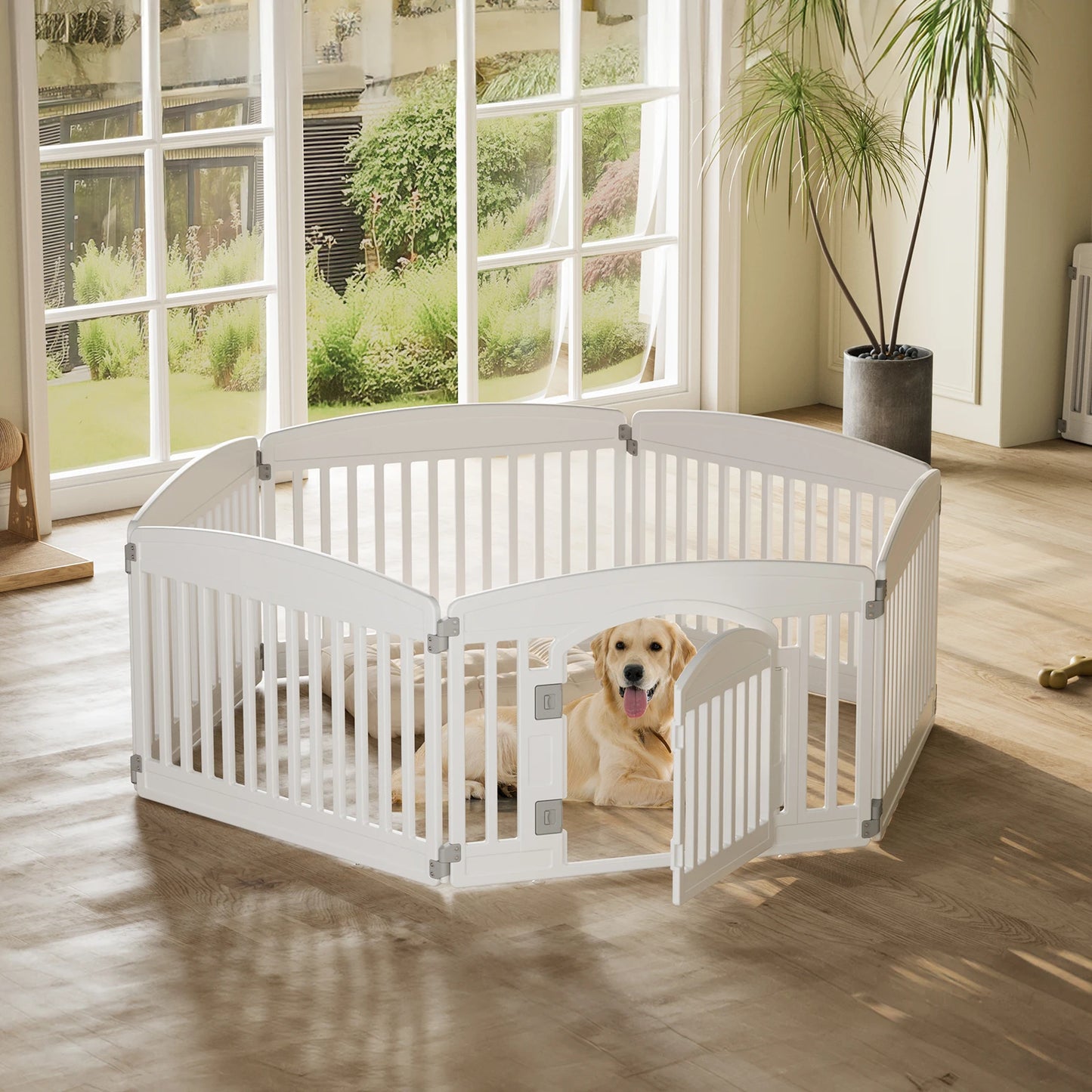JHK Plastic Dog Playpen Expandable Portable Fence For Medium Dogs Indoor Outdoor