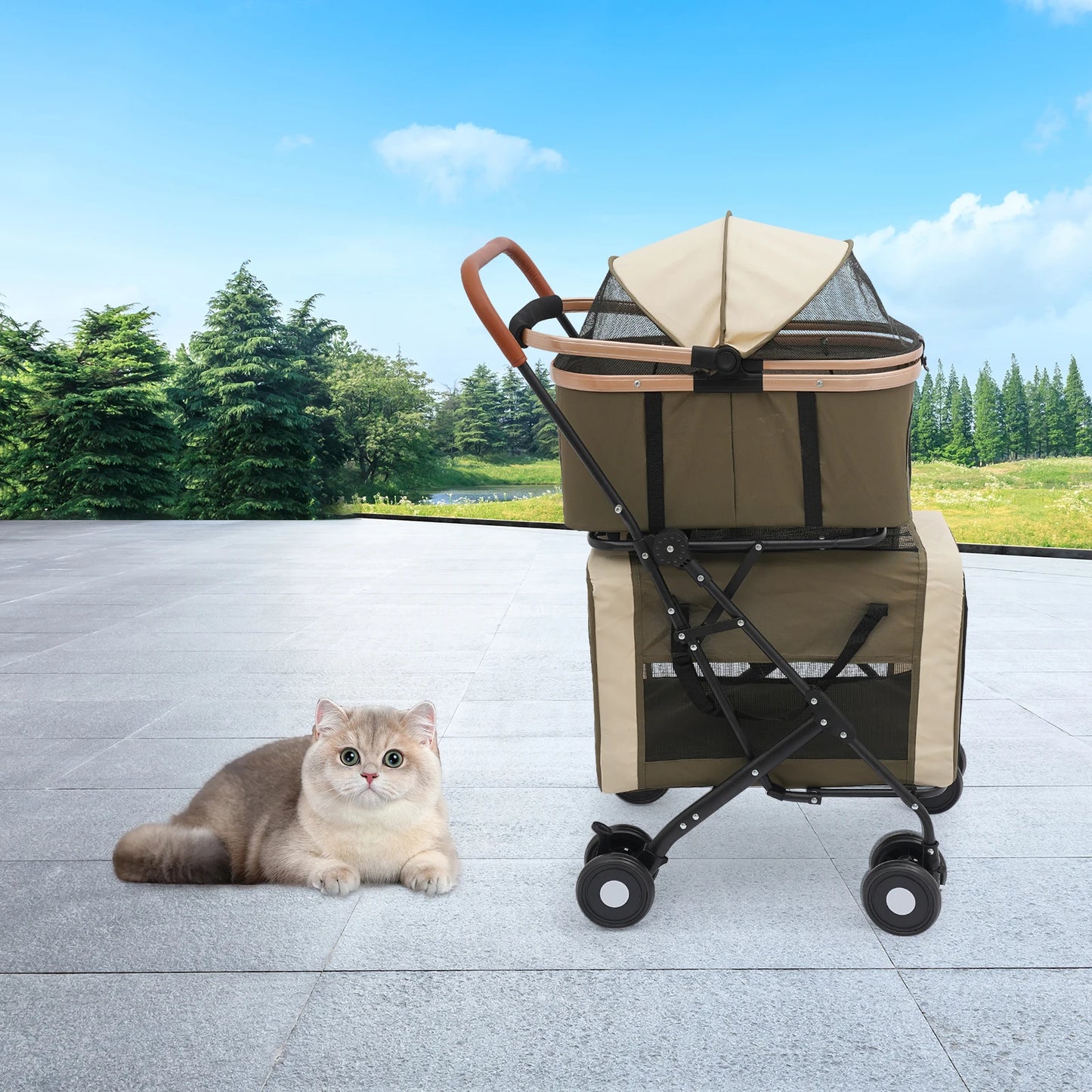 Bymaocar Foldable Pet Stroller for Small and Medium Dogs Two Tier Load 35kg