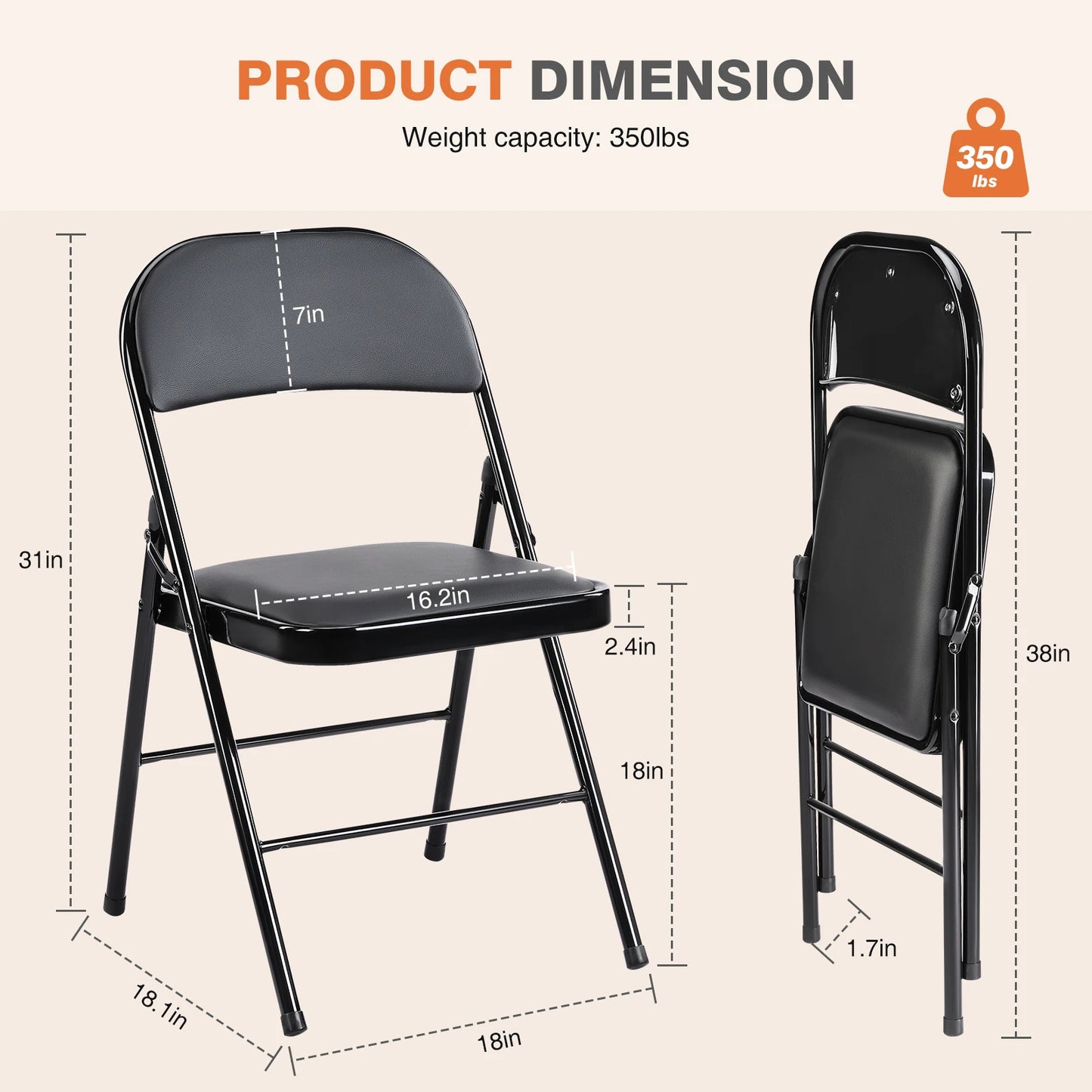 JHK Leather Padded Folding Chairs 4 Pack Sturdy Metal