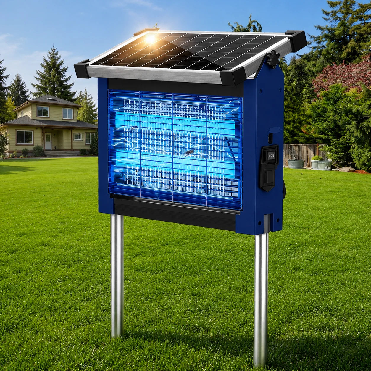 Outdoor Solar Bug Zapper Cordless 4500V Waterproof Mosquito Killer Patio
