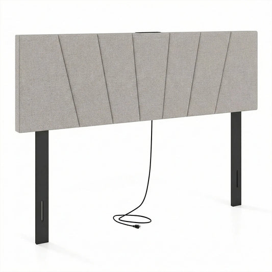 HOMASIS Geometric Upholstered Headboard With 2 AC Outlets