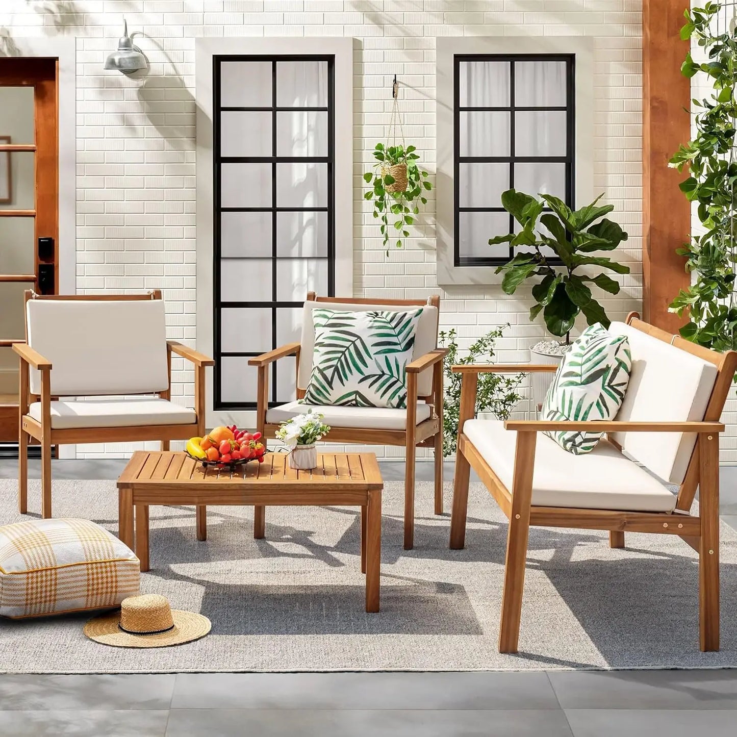 XIAOLANG Acacia Wood 4 Piece Patio Conversation Set With Table