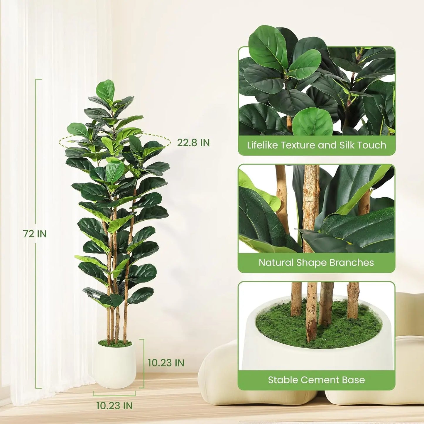 HiMISCN Artificial Fiddle Leaf Fig Tree With Pot Indoor Decor