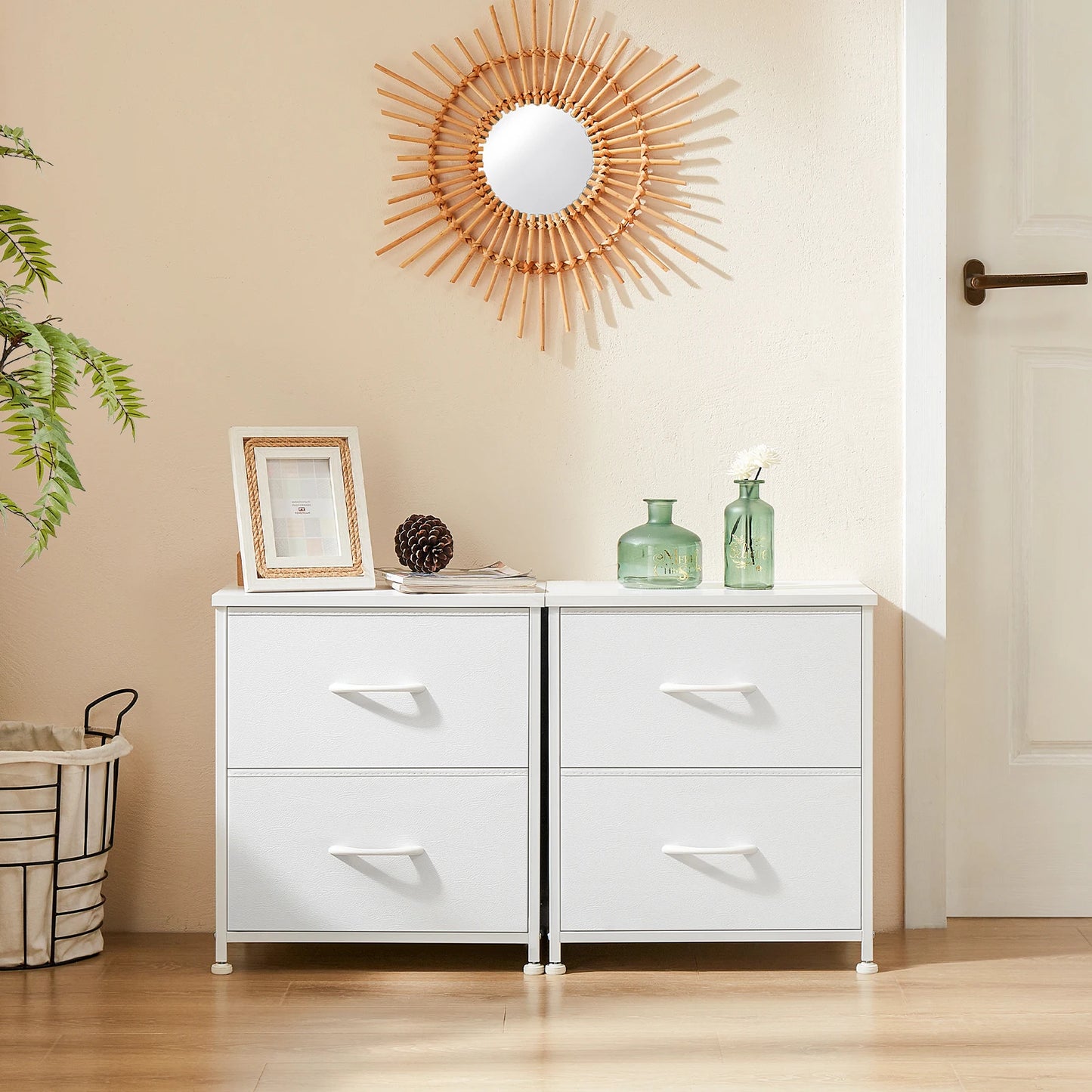 JHK Nightstand Bedside Storage Cabinet With Fabric Drawers