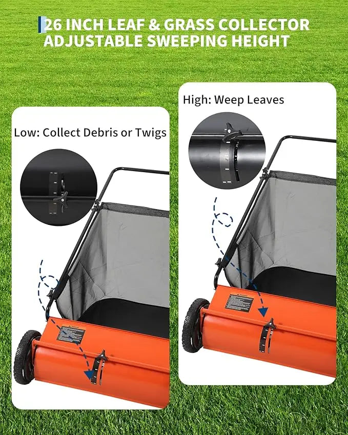 Push Lawn Sweeper With Durable Steel Frame And Bag