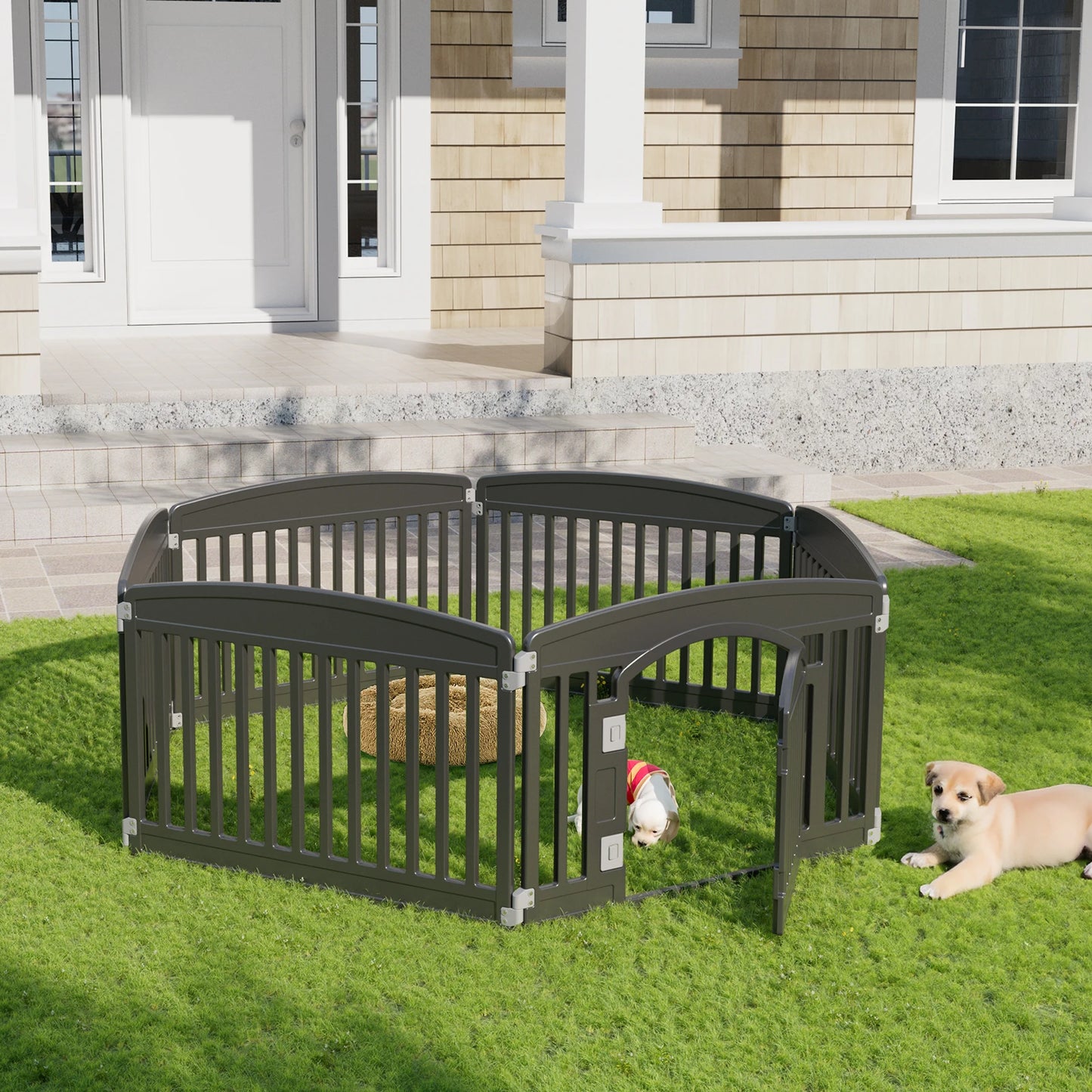 JHK Plastic Dog Playpen Expandable Portable Fence For Medium Dogs Indoor Outdoor