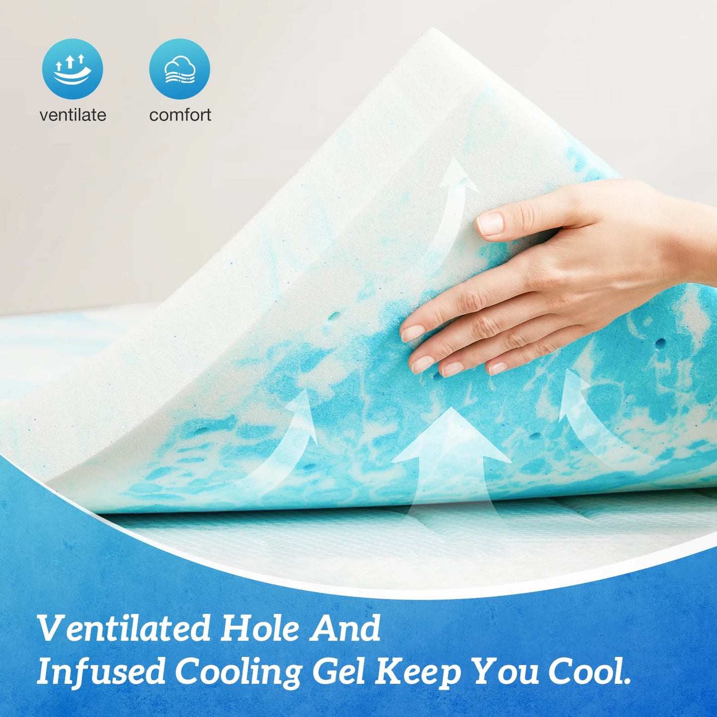 MCQ Memory Foam Gel Cooling Soft Mattress Topper for Bed