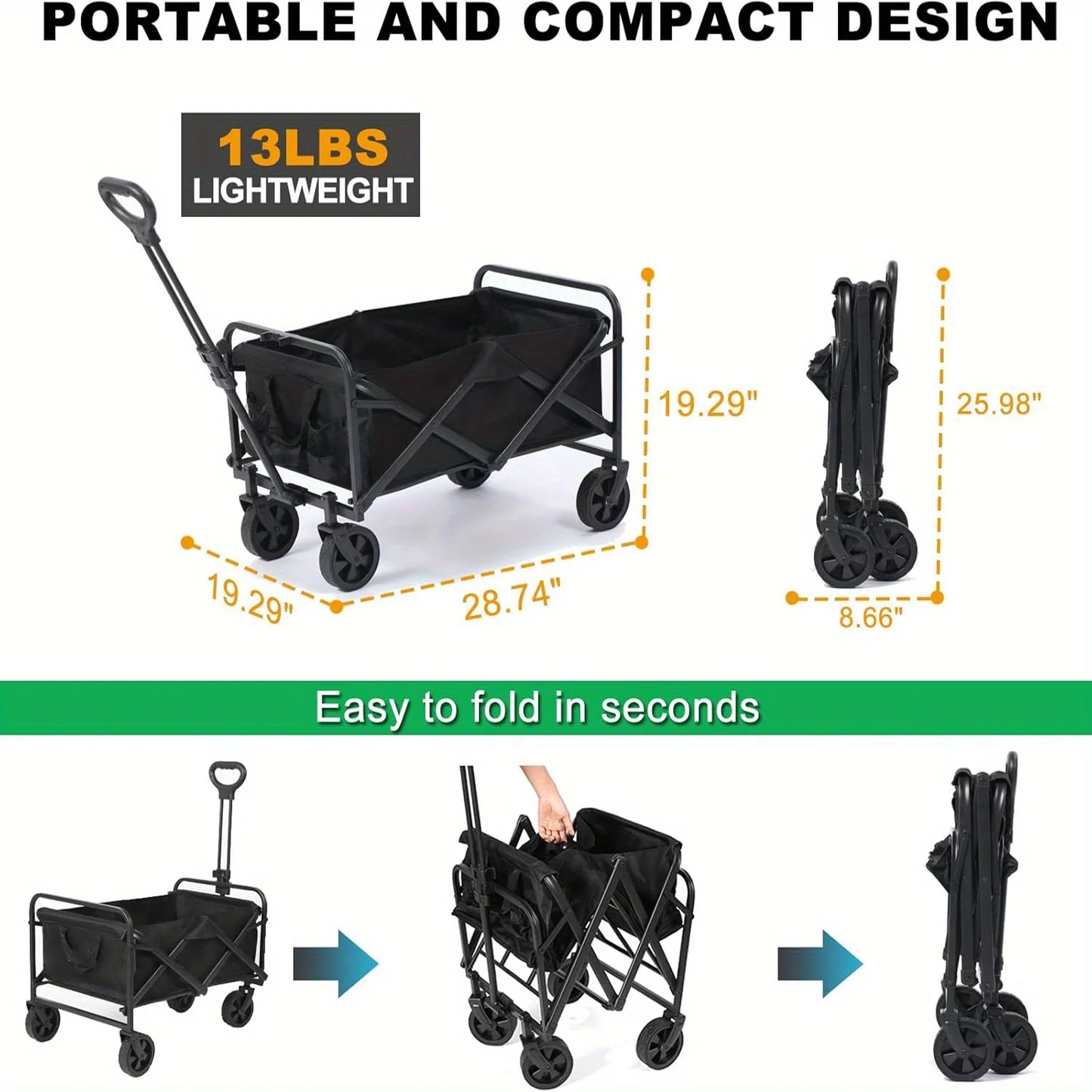 Collapsible Folding Beach Wagon Cart With All Terrain Wheels