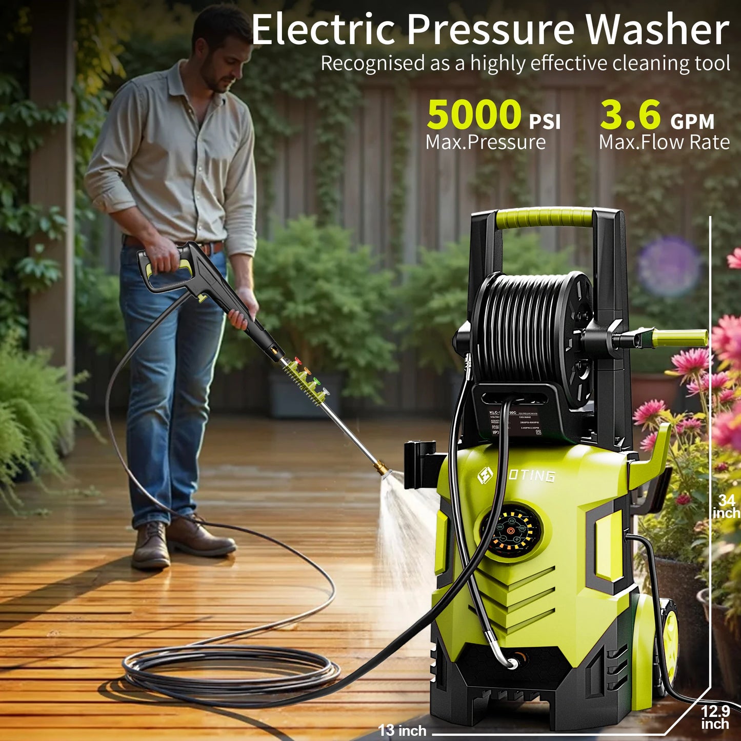 FF FOTING 5000 PSI 3.6 GPM Pressure Washer With 8 Level Touch Screen Foam Cannon