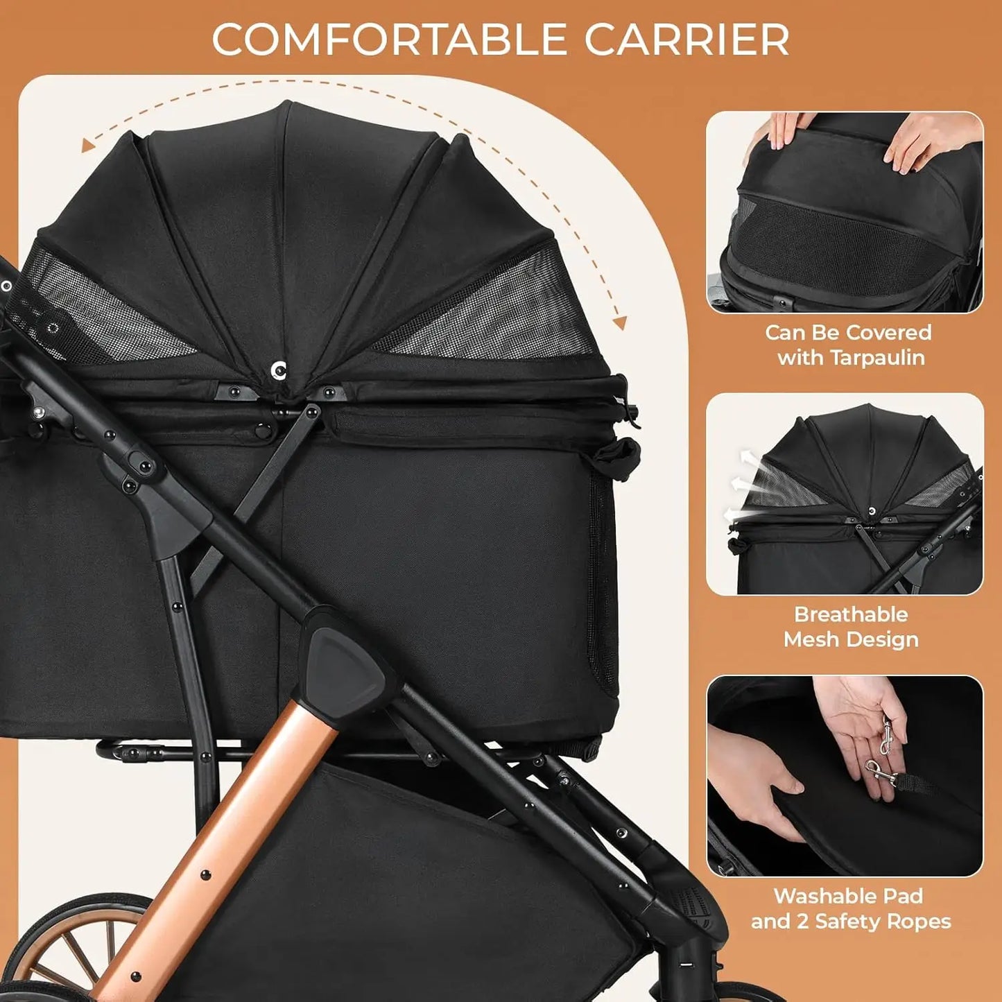 Foldable Pet Stroller All Terrain For Medium Dogs And Cats