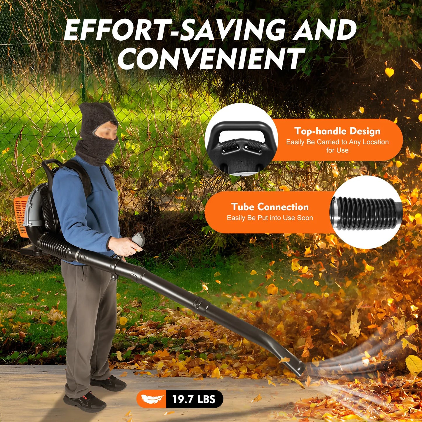 Bymaocar 63cc Gas Leaf Blower Backpack Adjustable Speed Yard Cleanup