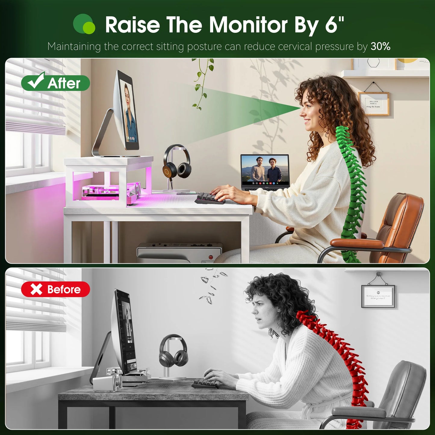 EnHomee L Shaped Gaming Desk With Monitor Stand 3 Drawers And Power Outlet