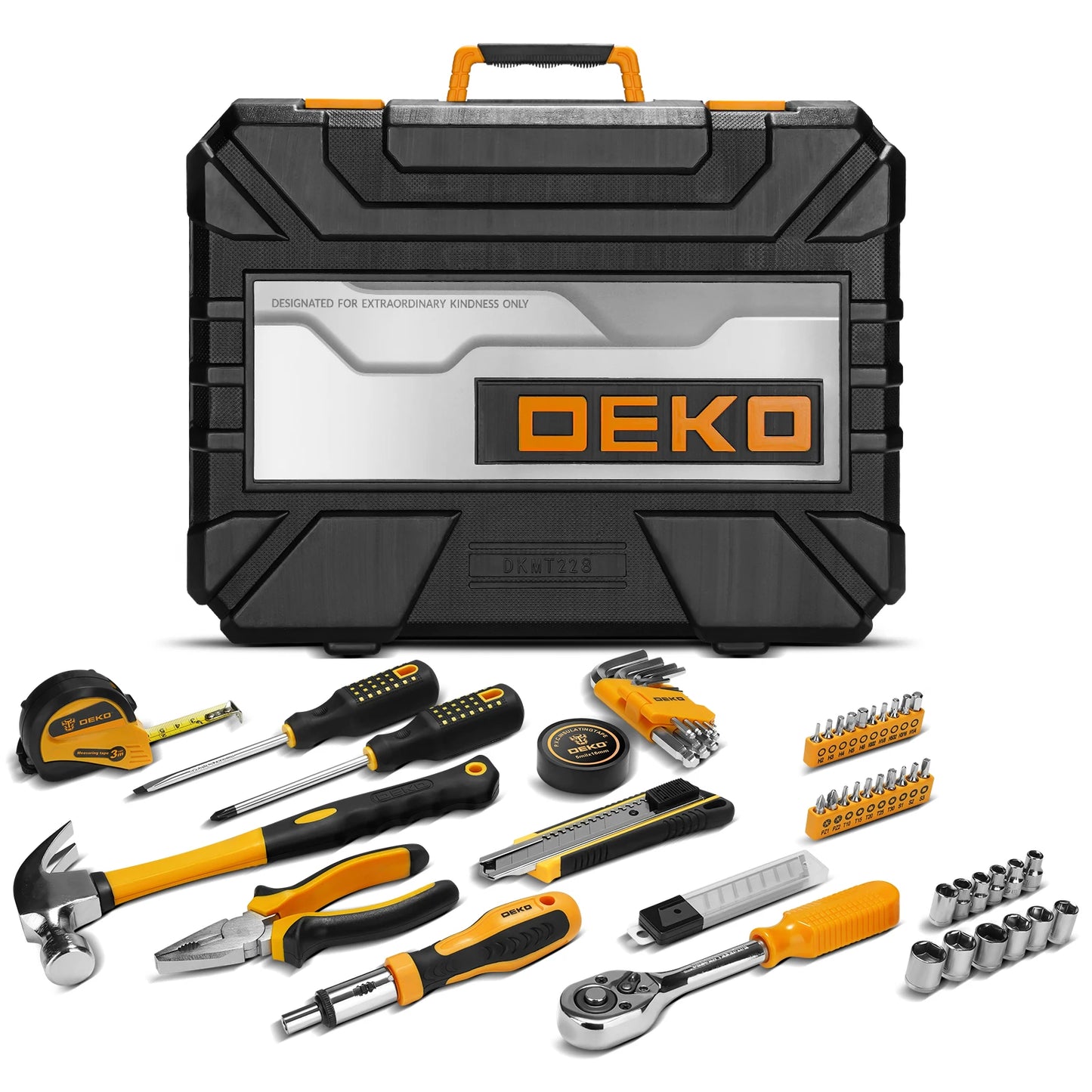 DEKOPRO 228Pcs Socket Wrench Auto Repair Tool Set Plastic Toolbox Storage Case