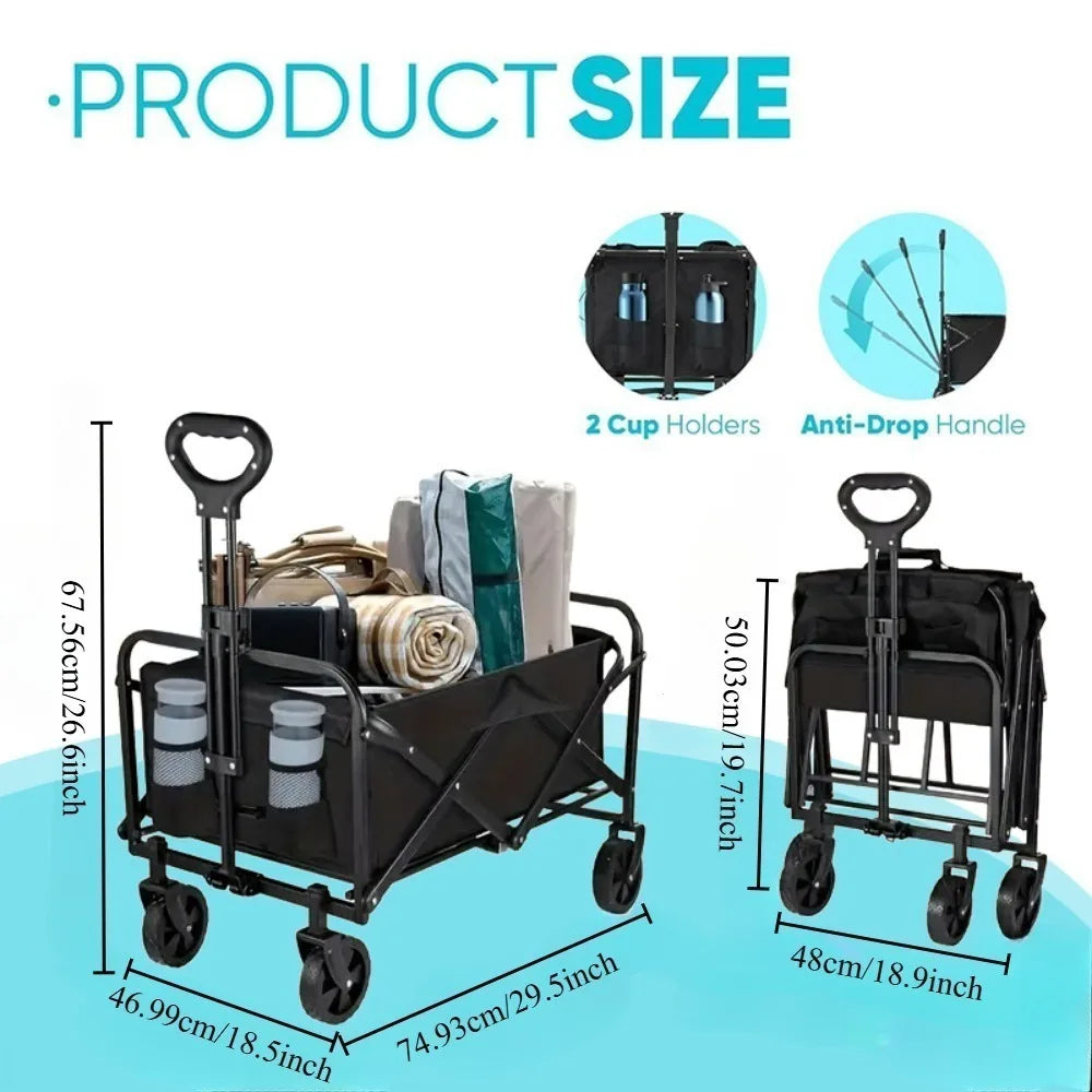Heavy-Duty All-Terrain Folding Cart With Stainless Steel Frame For Camping