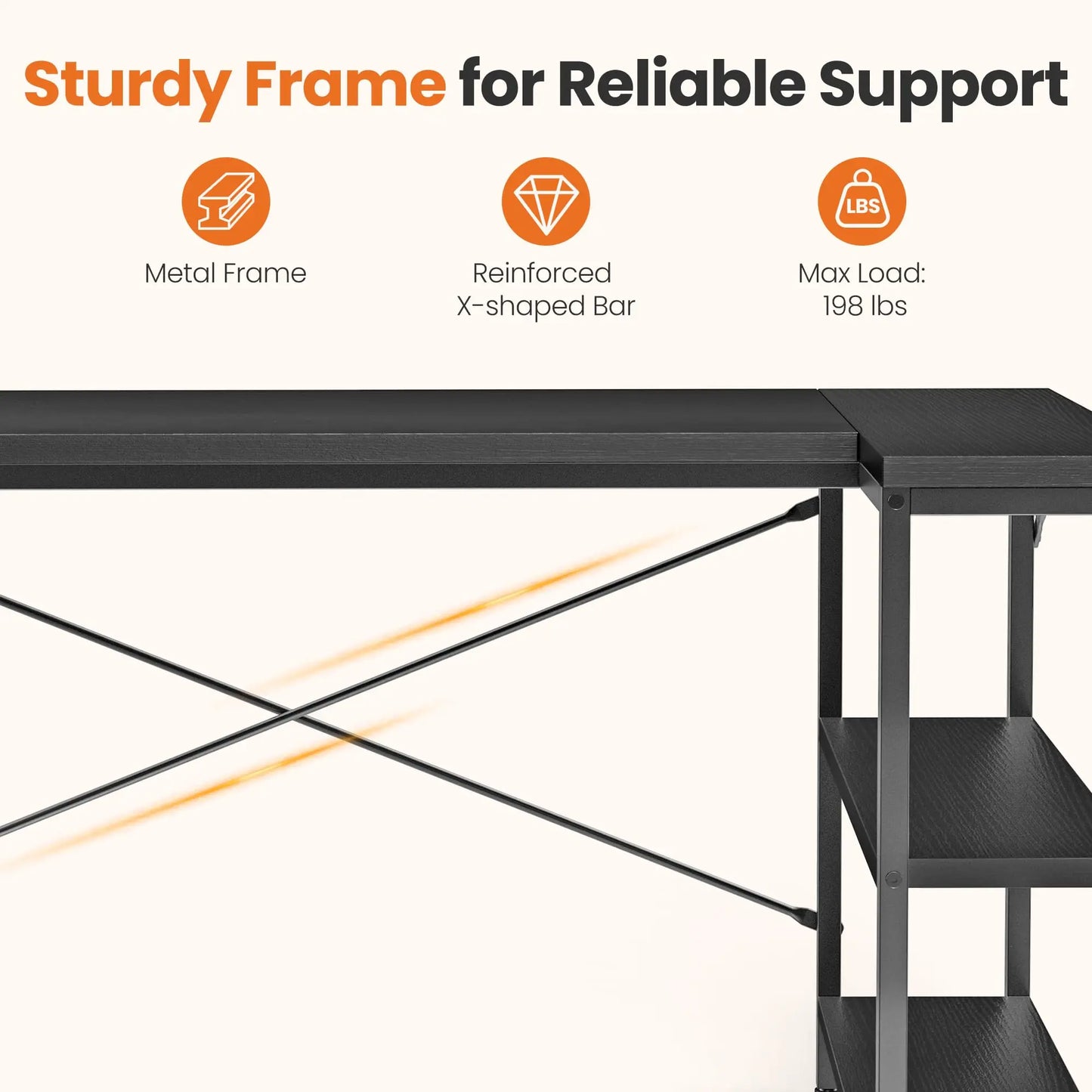 JHK L Shaped Desk With Reversible Storage Shelves For Office