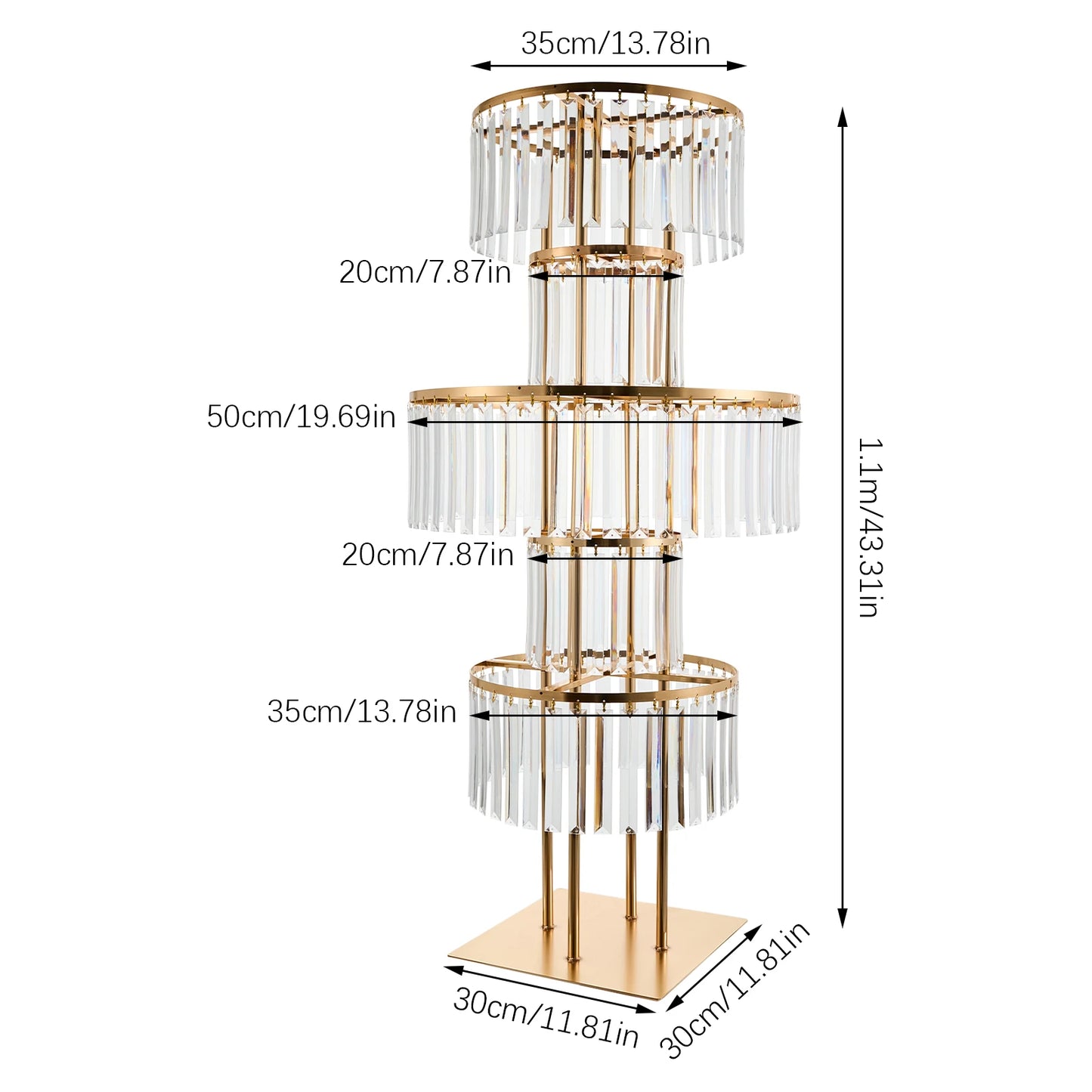 5-Tier Gold Wedding Flower Stand Crystal Style Floor Centerpiece