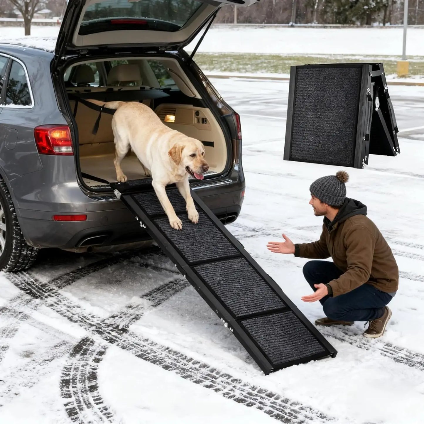 HiMISSDog Car Ramp For Dogs Folding Pet Steps SUV Truck