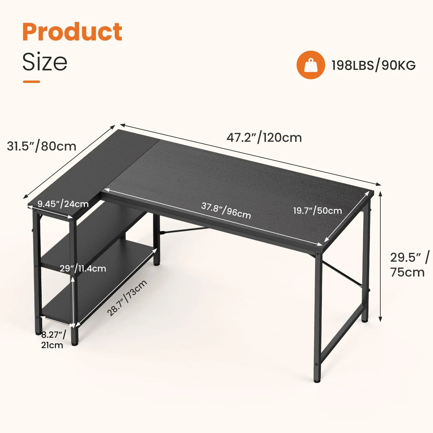 JHK L Shaped Desk With Reversible Storage Shelves For Office