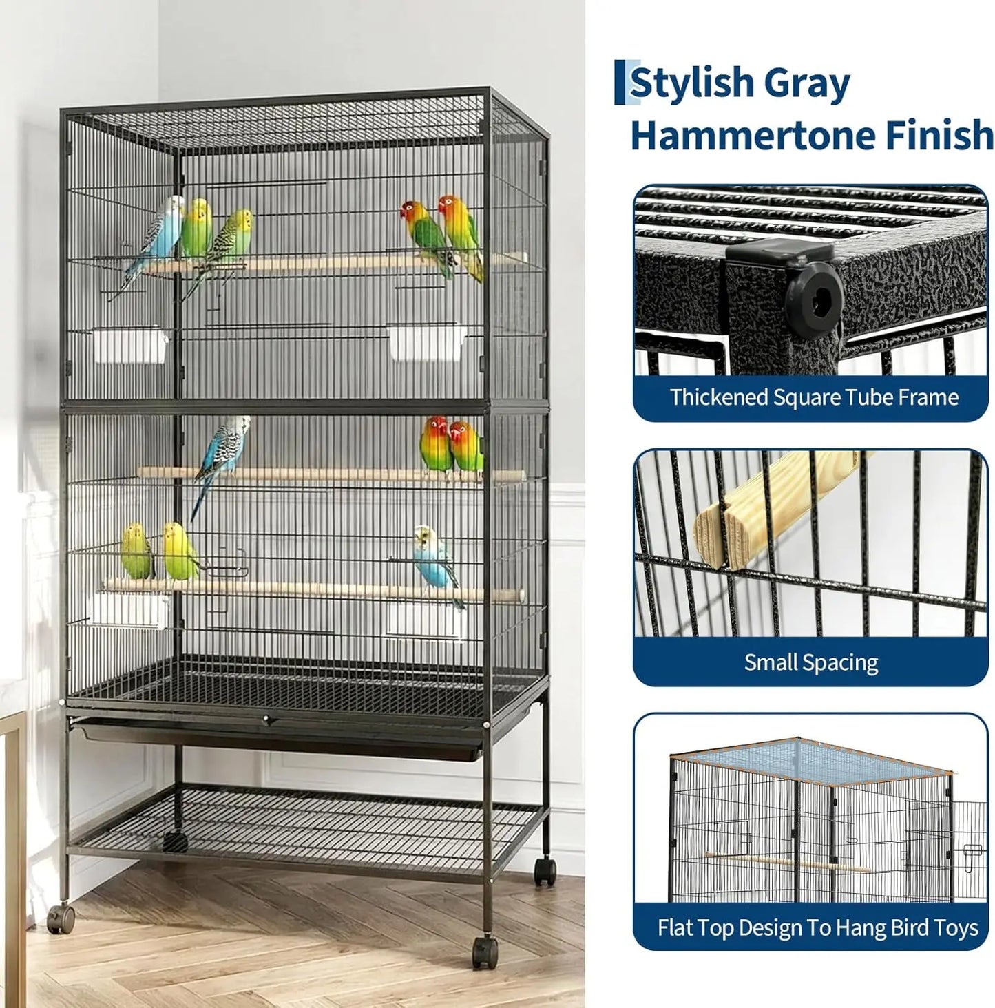 HiMISSCN Bird Cage With Rolling Stands And Feed Bowls