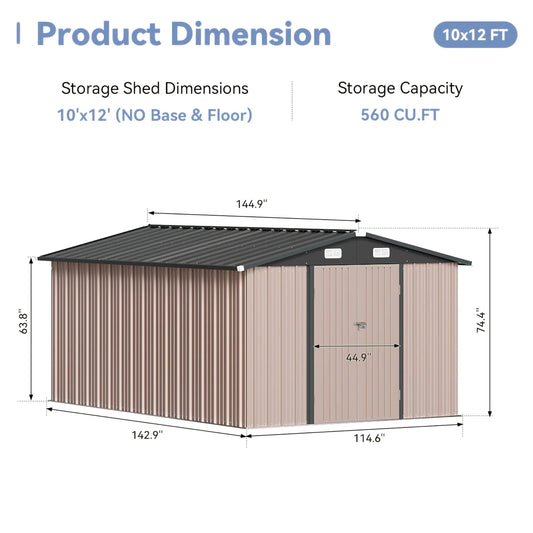 Gable Roof Metal Storage Shed With Lockable Doors And Ventilation