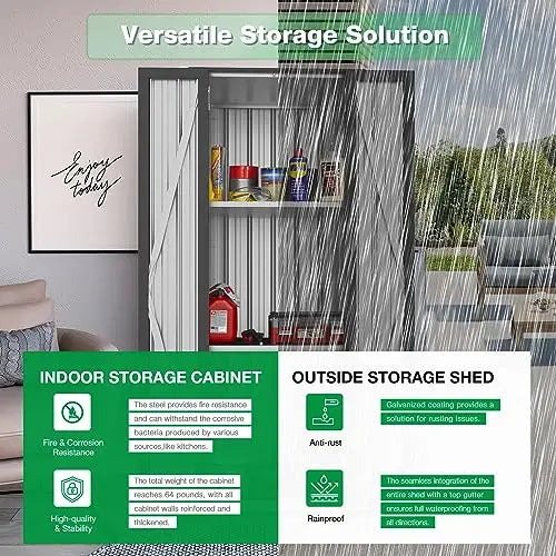 Outdoor Storage Cabinet With Two Adjustable Shelves Weatherproof