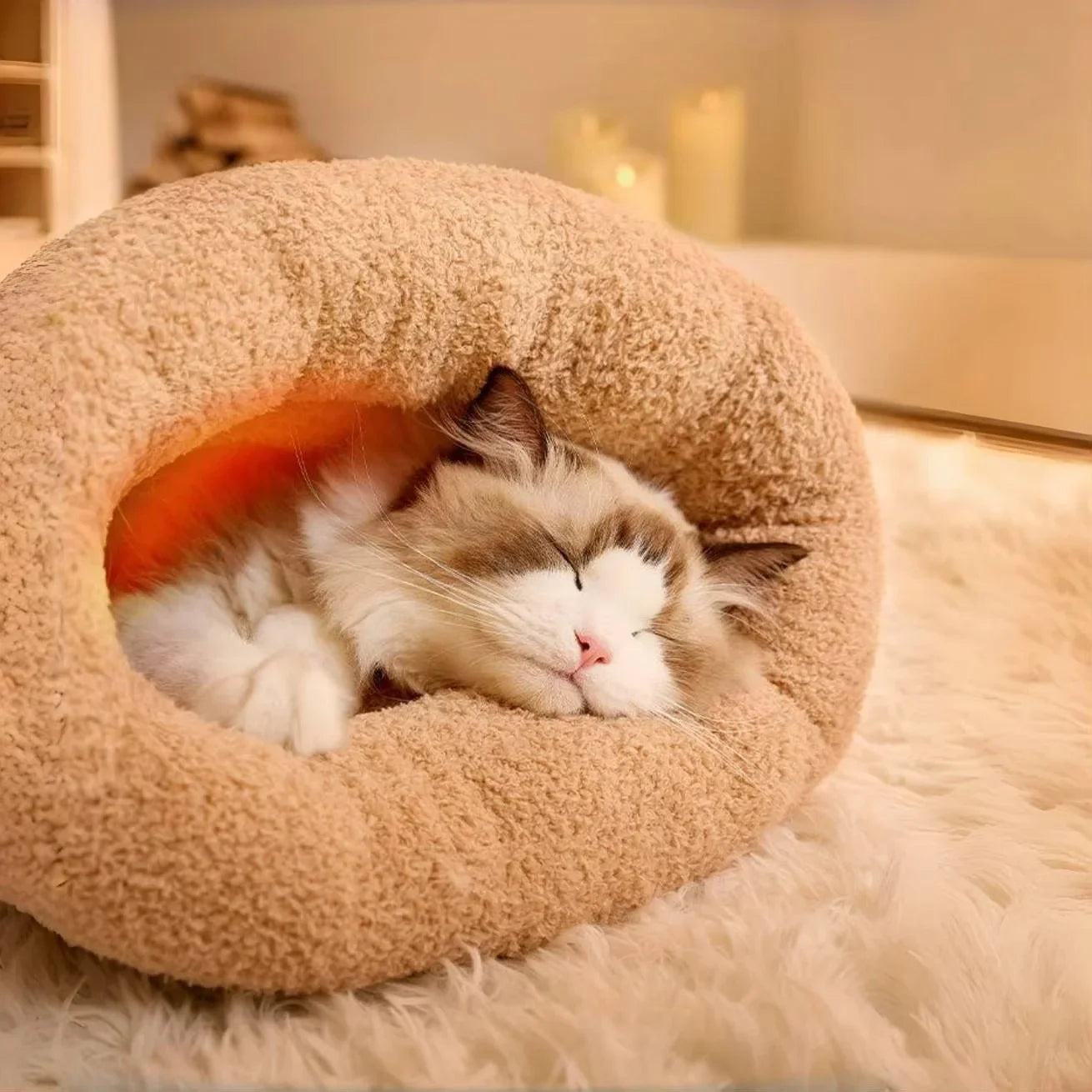 Warming Plush Cat Sleeping Bag Enclosed Snuggle Sack for Winter