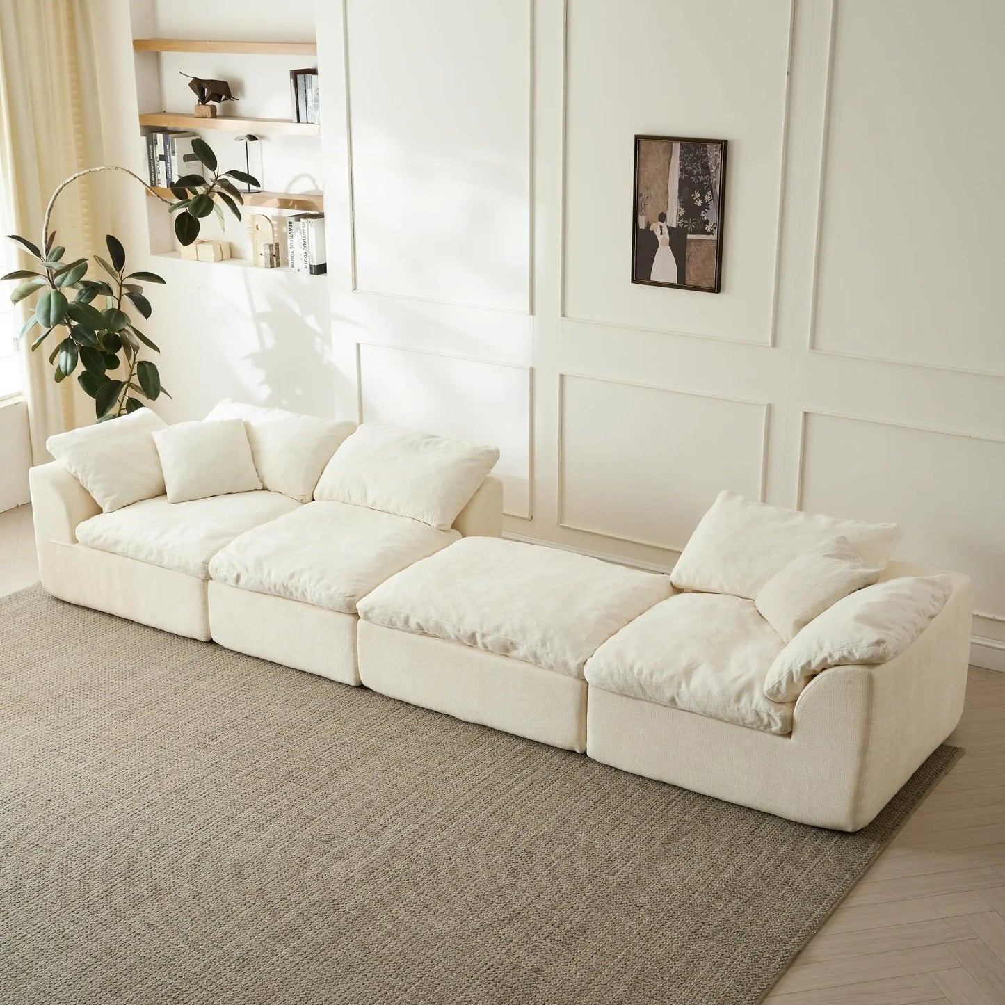 Yeflixvrau Modern Cloud L Shaped 3 Seater Chenille Sofa With Ottoman
