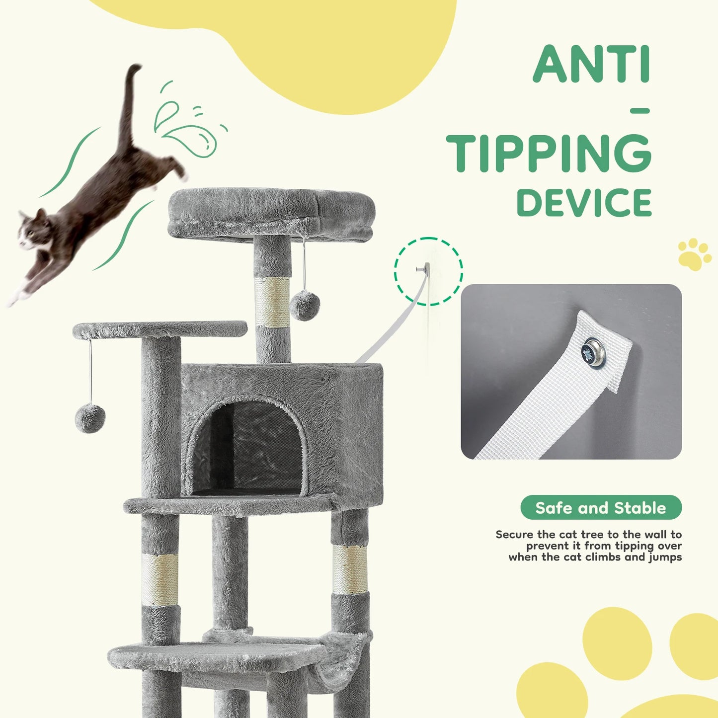 JHK Cat Tree Tall Multi Cat Climbing Tower Sisal Posts
