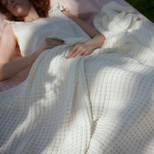 Cooling Waffle Blanket Lightweight Cotton Bamboo Rayon For Hot Sleepers