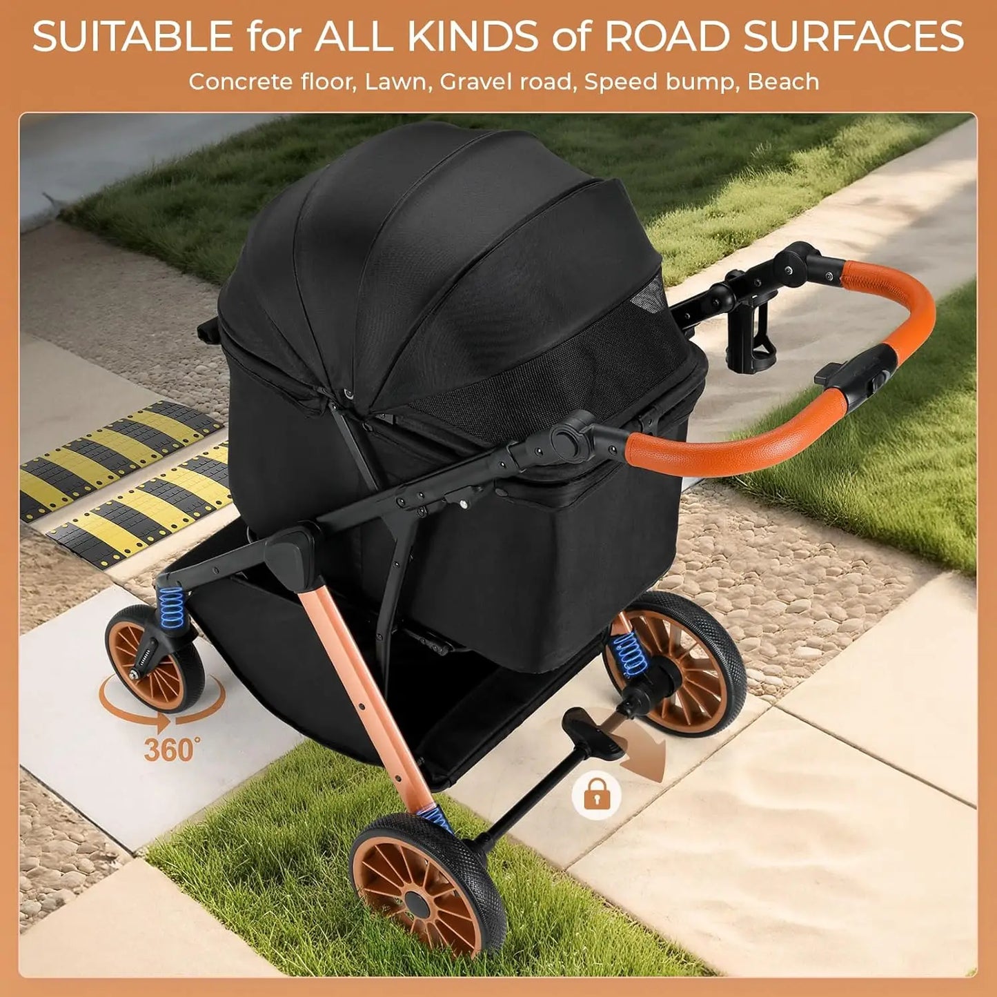Foldable Pet Stroller All Terrain For Medium Dogs And Cats