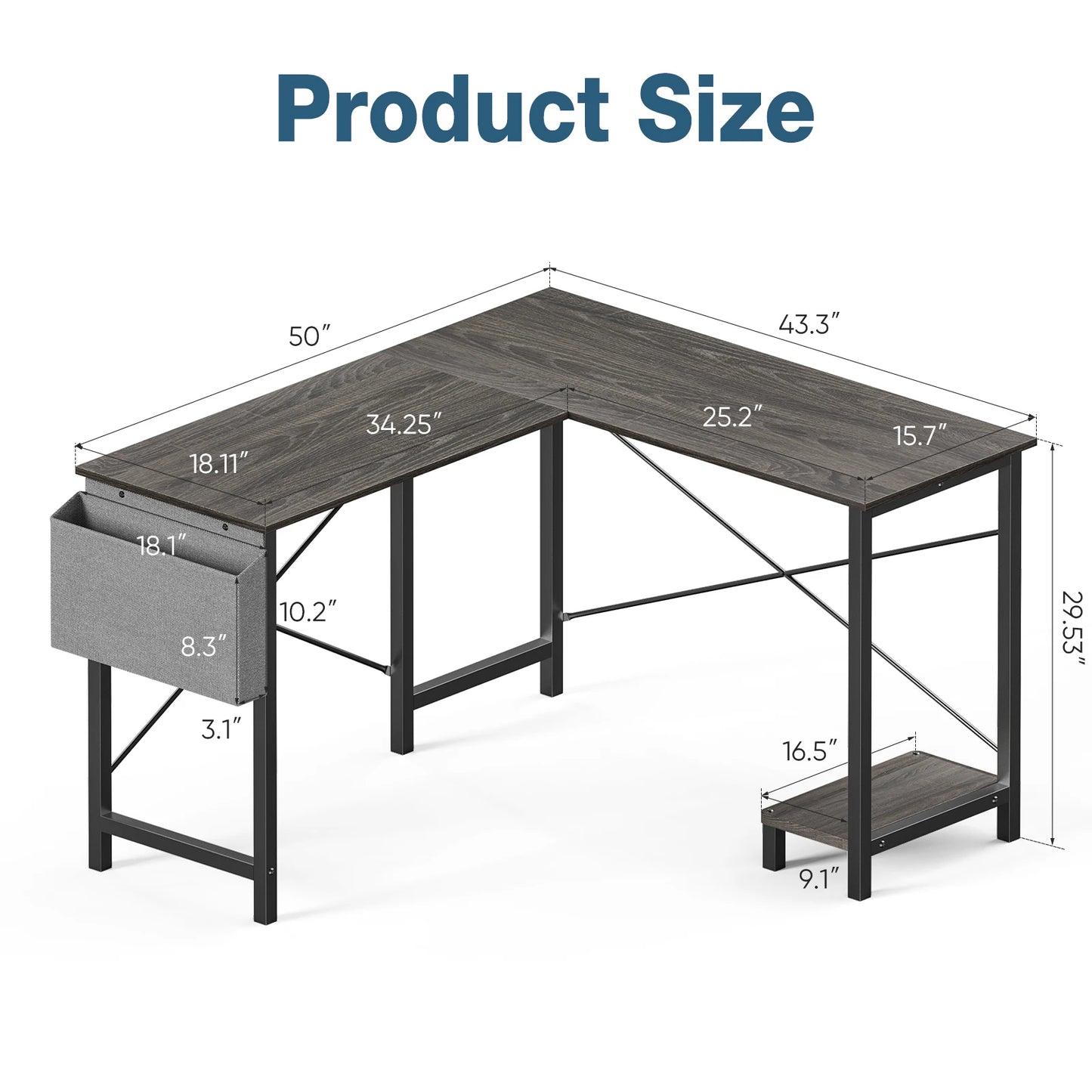 JHK Gaming Desk L Shaped With CPU Storage Shelf Office