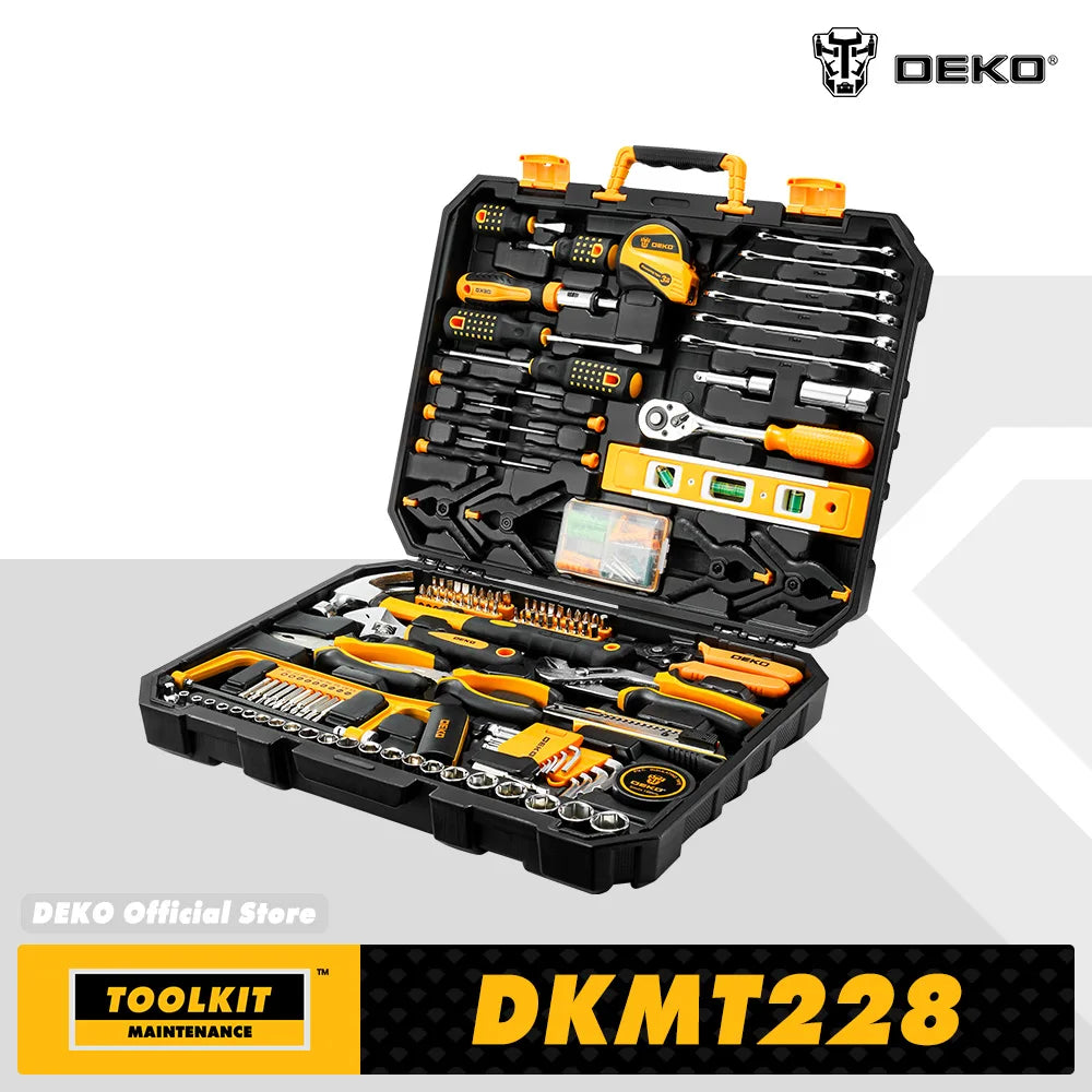 DEKOPRO 228Pcs Socket Wrench Auto Repair Tool Set Plastic Toolbox Storage Case