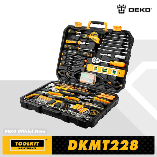 DEKOPRO 228Pcs Socket Wrench Auto Repair Tool Set Plastic Toolbox Storage Case