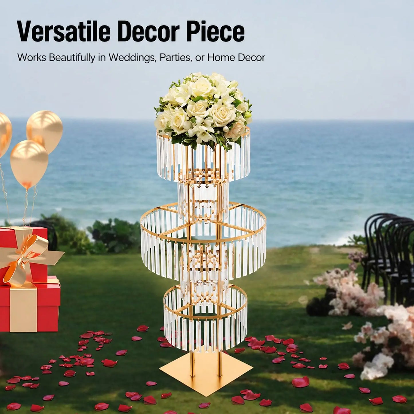 Five Tier Wedding Centerpiece Stand With Hanging Acrylic Vases
