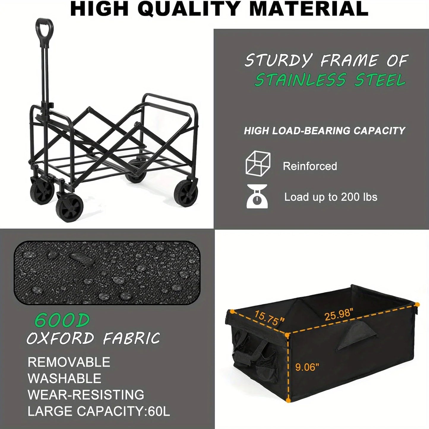 Collapsible Folding Beach Wagon Cart With All Terrain Wheels