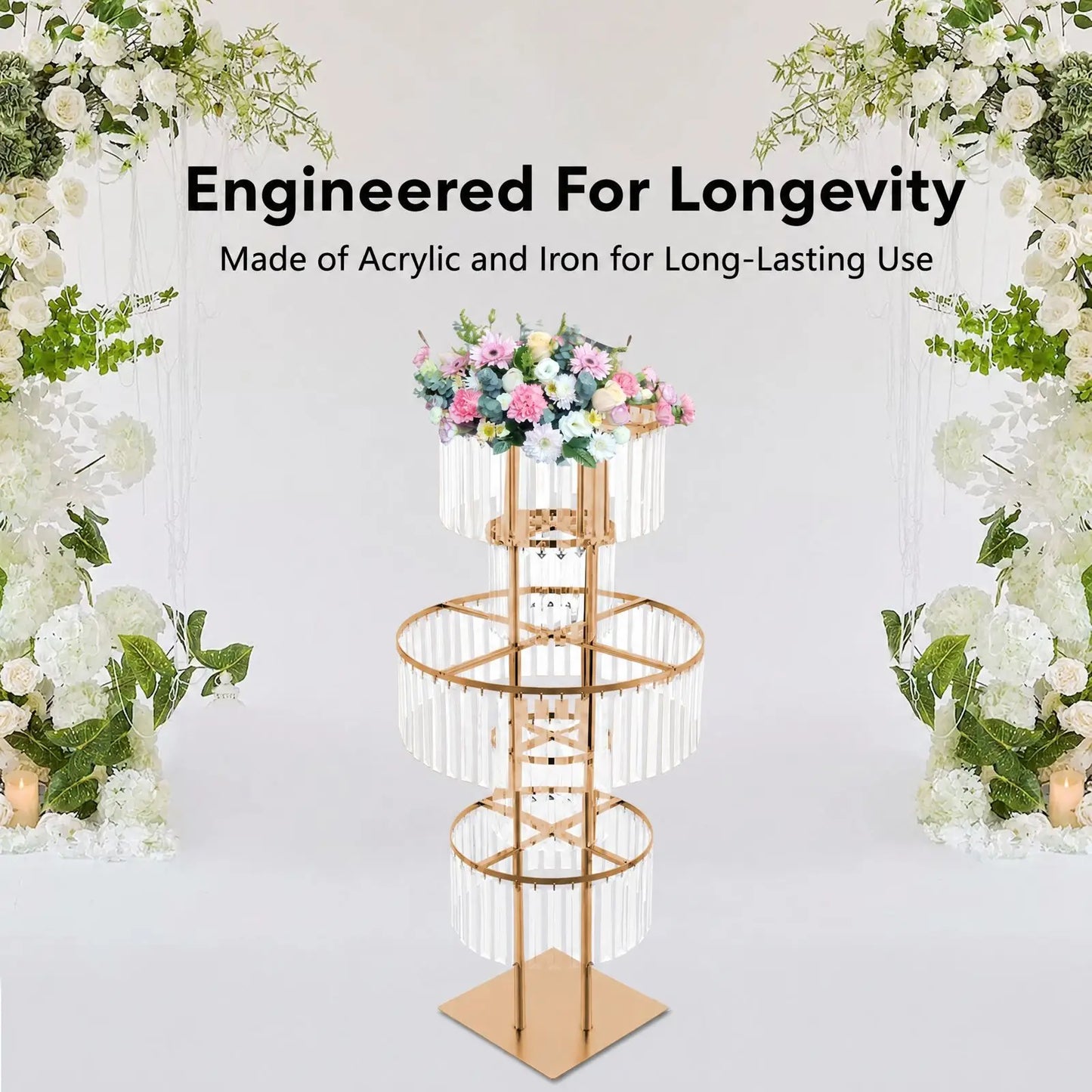 Five Tier Wedding Centerpiece Stand With Hanging Acrylic Vases