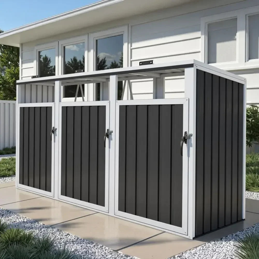 Outdoor Metal Trash Can Enclosure Shed Waterproof For Garden Backyard Poolside