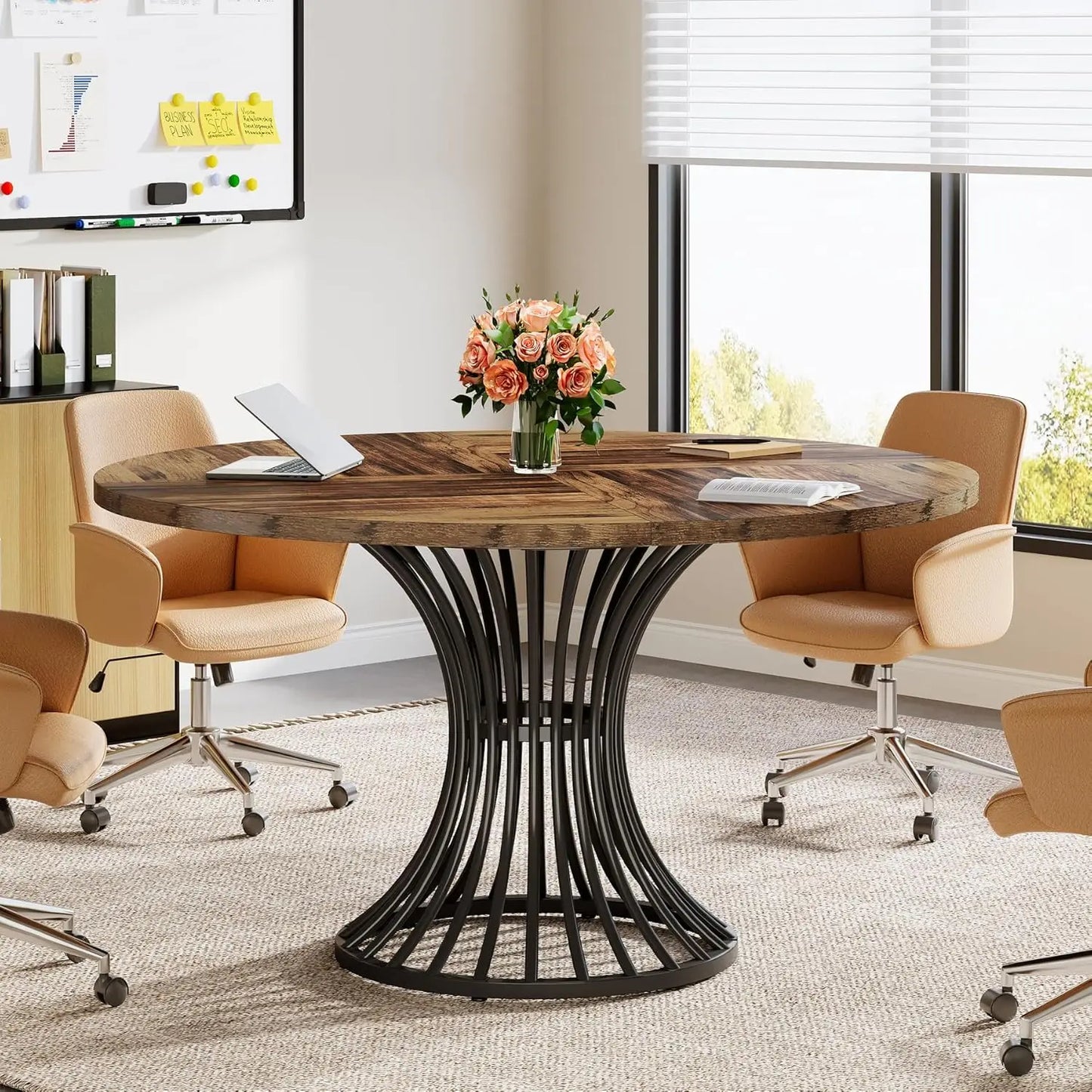 Little Tree Round Conference Table For 4 To 6 With Metal Base