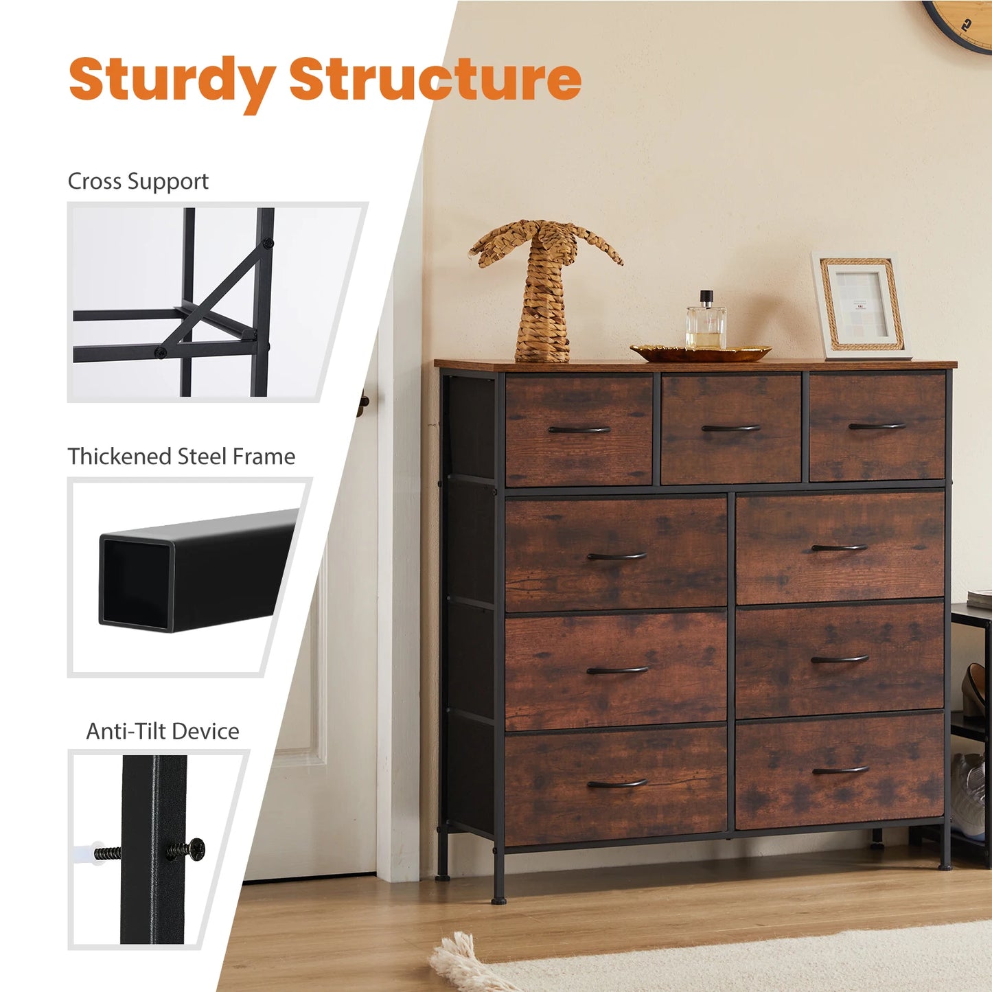 JHK Dresser Wardrobe With 9 Fabric Storage Drawers