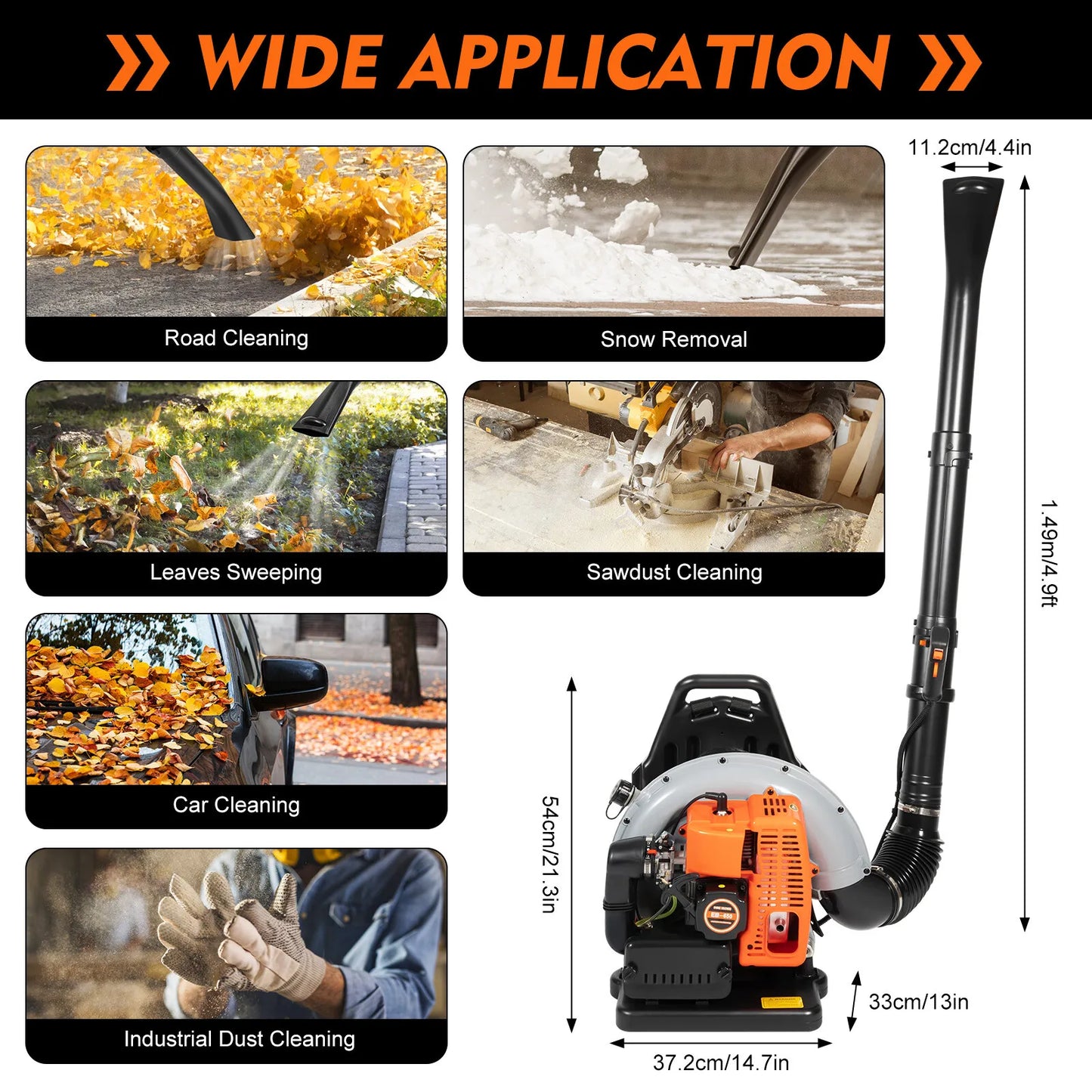 Bymaocar 63cc Gas Leaf Blower Backpack Adjustable Speed Yard Cleanup