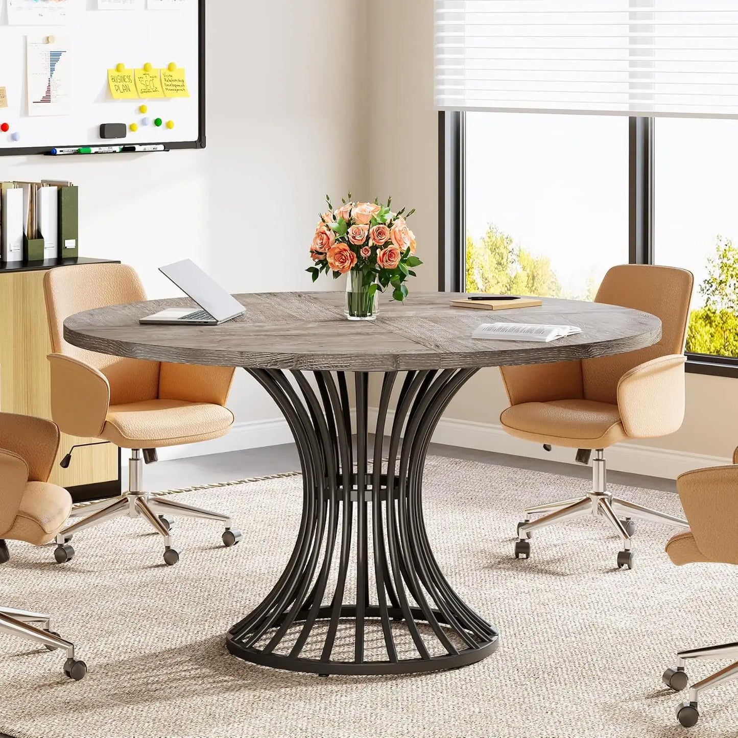 Little Tree Round Conference Table For 4 To 6 With Metal Base
