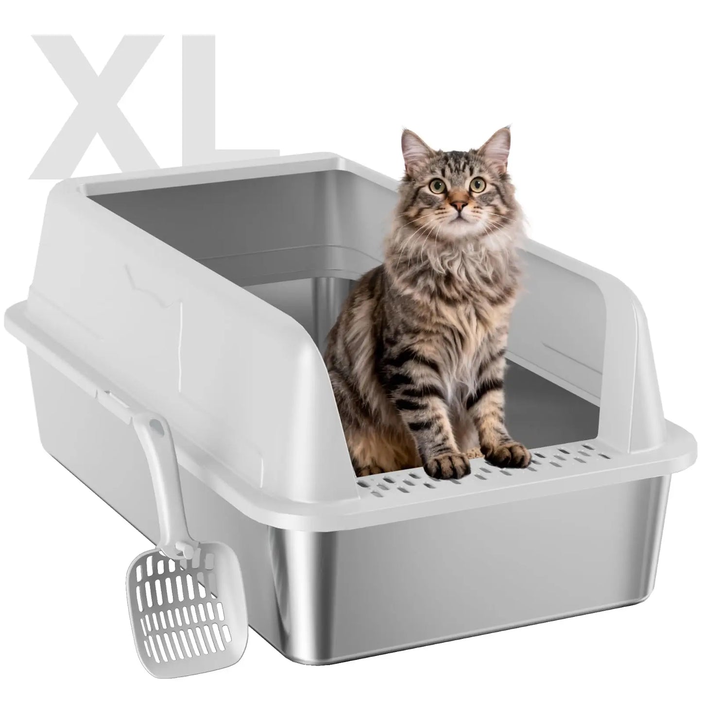Stainless Steel Cat Litter Box With High Sides And Scoop