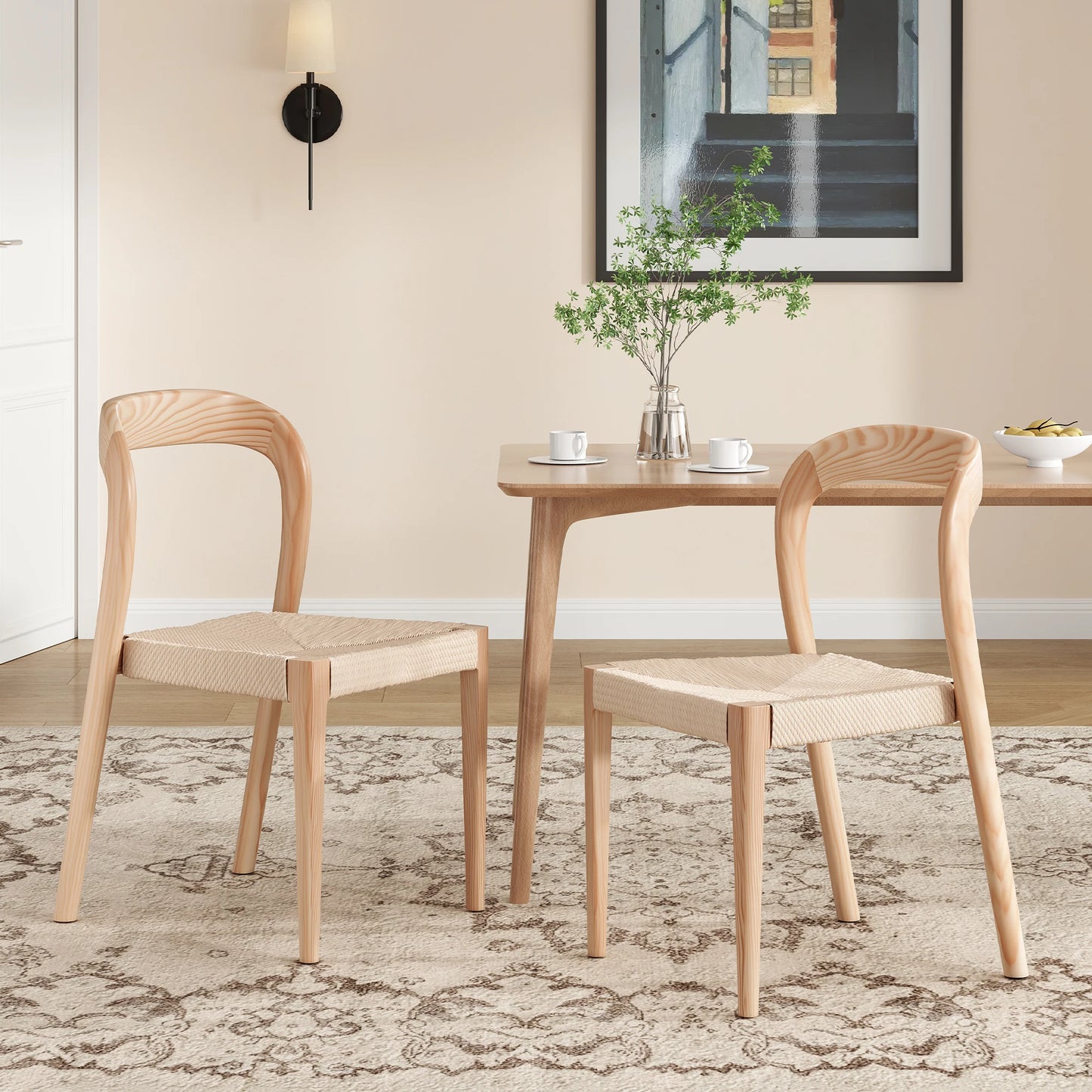 FARINI Ash Wood Stackable Dining Chairs Midcentury Modern Set 2