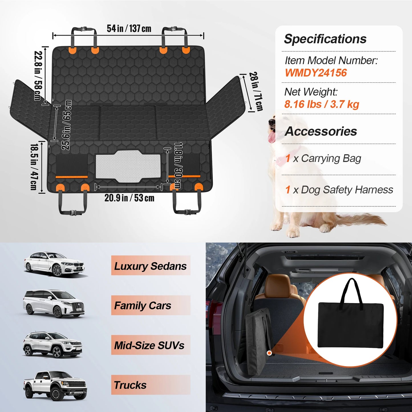 SucceBuy Back Seat Extender Dog Car Seat Cover With Mesh Window Hammock